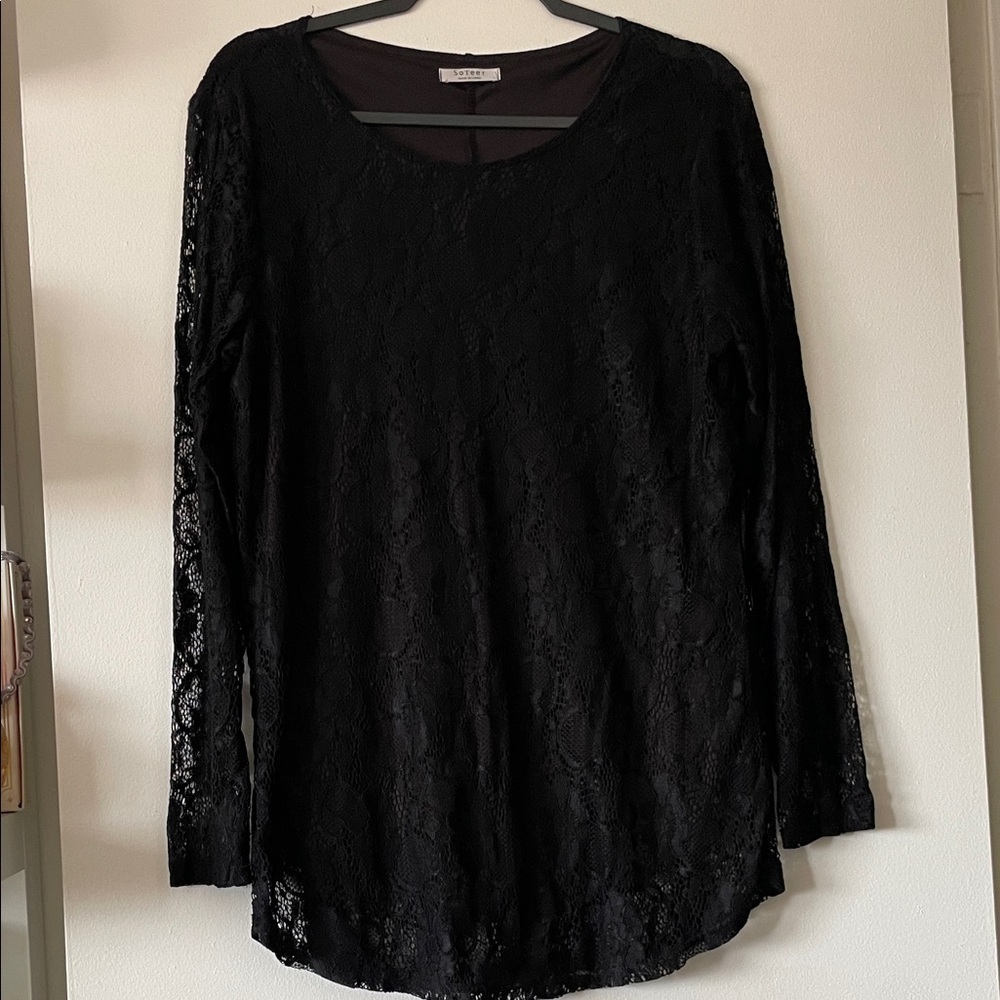 SOTEER Black Lace Long Sleeve Blouse- Large